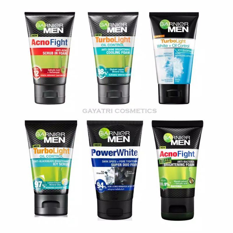 GARNIER MEN Facial Wash-Scrub Acno Fight-Turbo Light-Power White Series