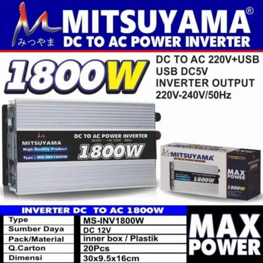 COD Power Inverter 1800 watt DC to AC  Merk MITSUYAMA + USB 5v MS-INV1800W