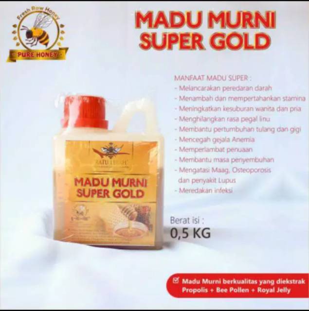 

MADU SUPER GOLD 0,5 KG MURNI ASLI PROPOLIS ROYAL JELLY BEE POLLEN NATURAL HONEY KESEHATAN