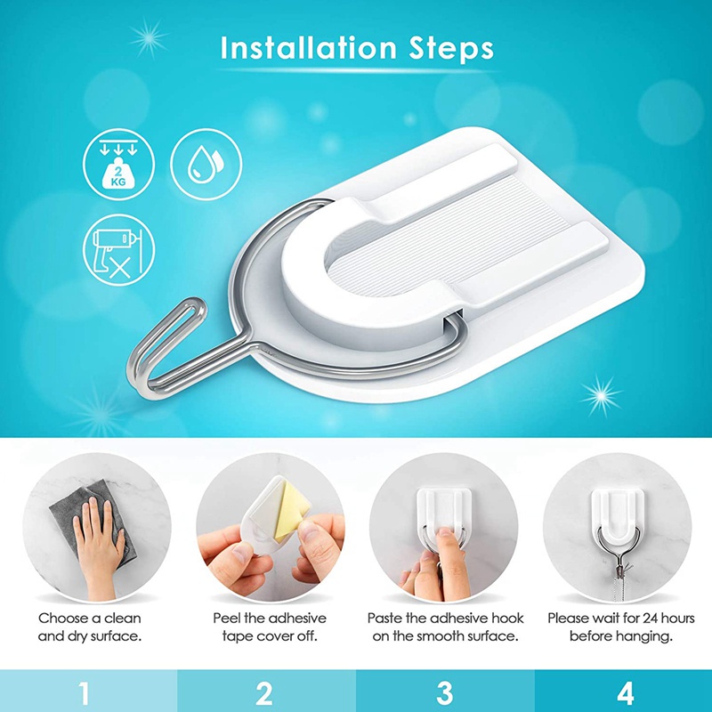 6pcs / set Kait Dinding Bentuk U Seamless Dengan Perekat Untuk Dapur / Kamar Mandi