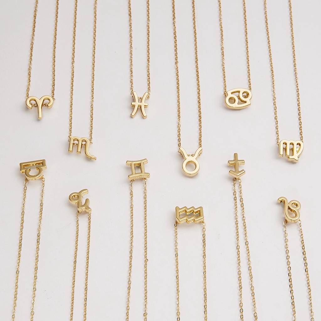 2022 Kalung Rantai Liontin 12 Rasi Bintang Zodiak Warna Silver Untuk Wanita