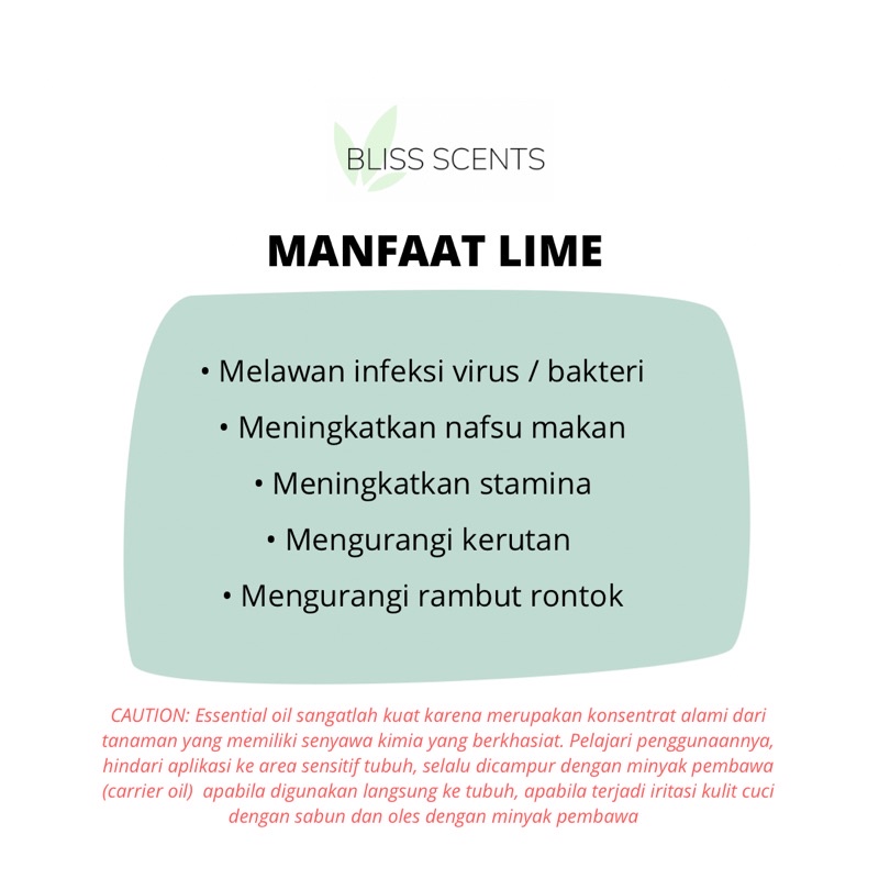 Bliss Lime / Jeruk Nipis Essential Oil Aromatheraphy 100% Murni Therapeutic Grade Aromaterapi