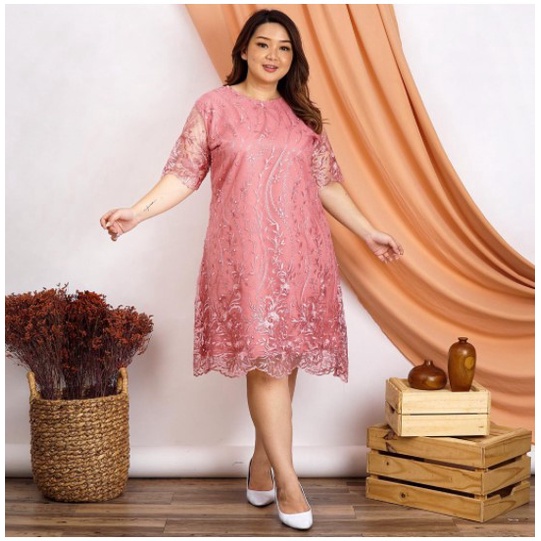 Dress Tile XXL Bigsize Jumbo Brukat Tile Bordir Gliter Mutiara Tulle Tille XXXL Dres Pesta