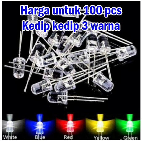 Lampu Led 5mm Clear Lampu Dioda Nyala kedip kedip 3 warna (Isi 100 Pcs) lampu layangan