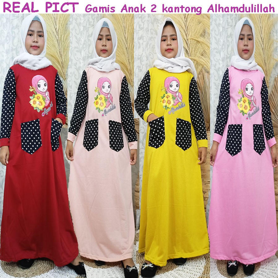 GAMIS ANAK 2 KANTONG ALHAMDULILLAH DRESS KIDS 4-12tahun CARLINA