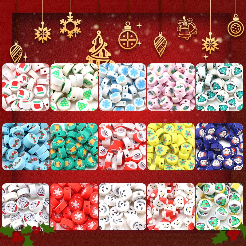 30 Pcs Natal Bertema Polimer Clay Beads Pohon Natal Kepingan Salju Longgar Spacer Manik-manik untuk Perhiasan DIY Gelang Kalung Membuat