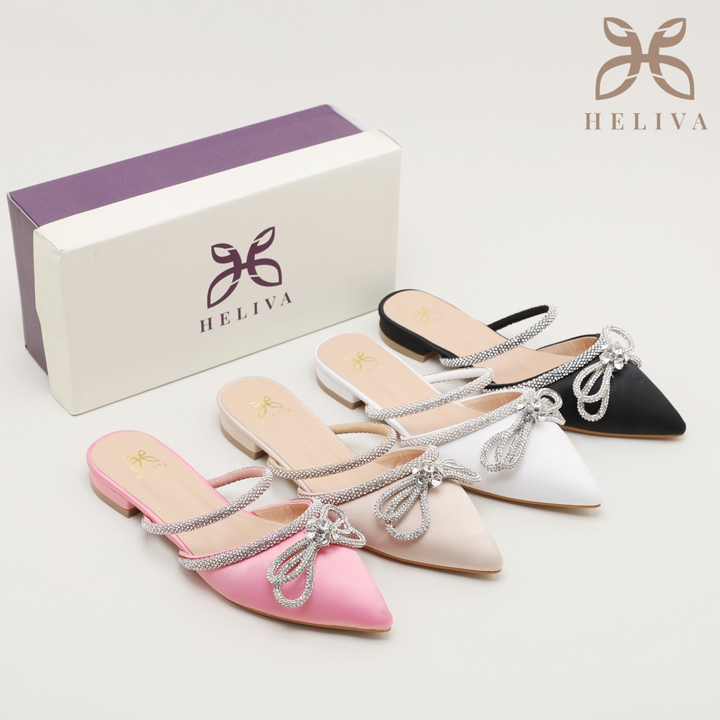 HELIVA DIANA Low Heels 2cm Mules Shoes Double Bow Bahan Satin 1788-7 Original Brand