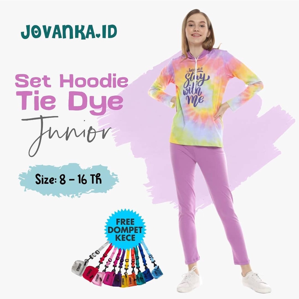 SETELAN ANAK PEREMPUAN HOODIE TIE DYE USIA 8-16 TAHUN