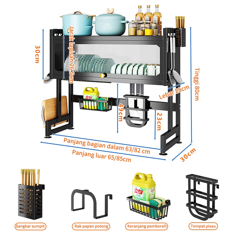 Rak Piring Wastafel Dapur Stainless Steel Multi-fungsi Dengan Penutup