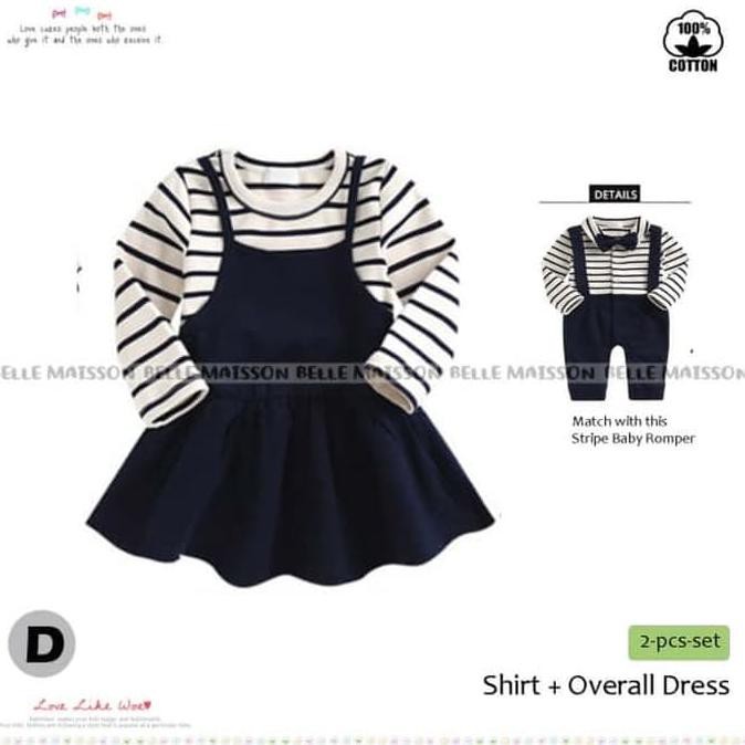 Baju Setelan Anak Bayi Perempuan Dress Overall Stripe Hitam Putih