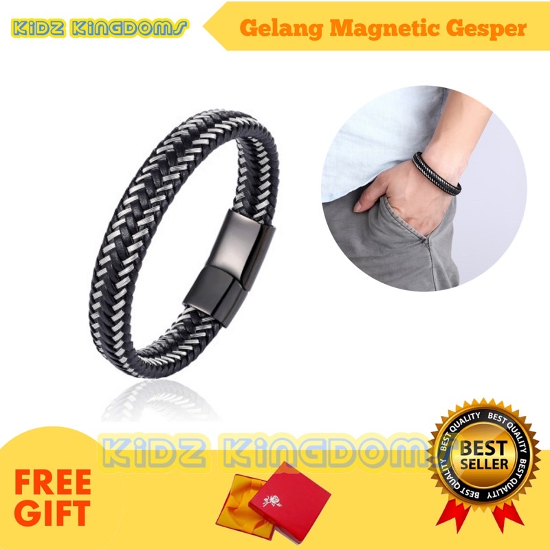 Gelang Fashion Multilayer Anyaman Hitam Putih Magnetik Pria dan Wanita