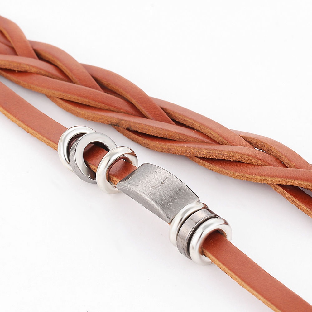 Hu Hu Hu Hu Hu Alat Bantu Pasang Kacamata♡ Gelang Tangan Kulit Imitasi Model Kepang Aksen Stainless Steel Gaya Vintage Untuk Pria