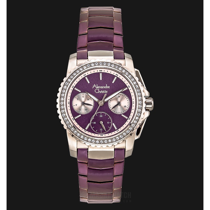Alexandre Christie AC 6455 BF BIEPUDR Ladies Purple Dial Purple Stainless Steel Strap