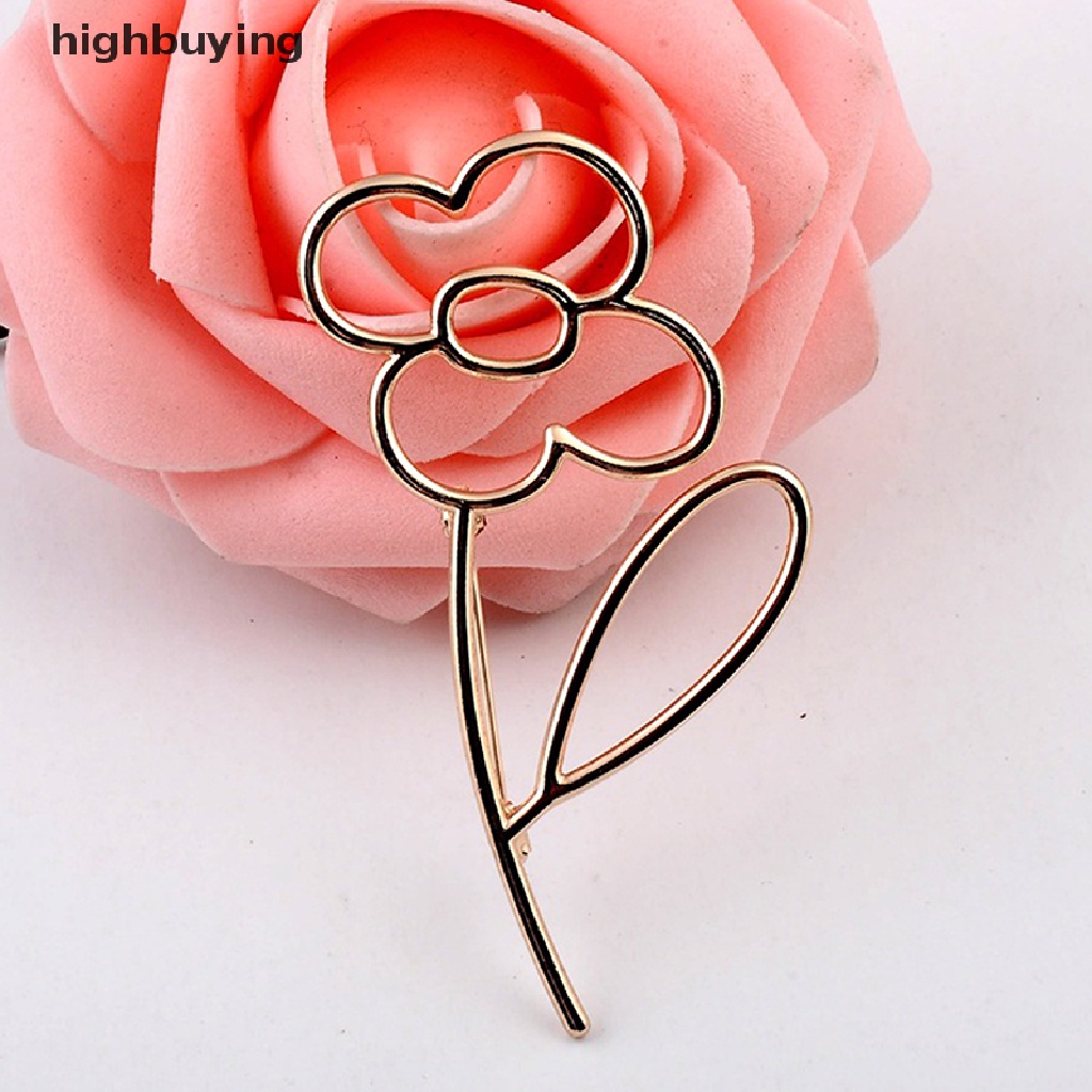 Hbid 1pc Bros Pin Alloy Emas Glossy Desain Bunga Hollow Simple Untuk Scarf Wanita