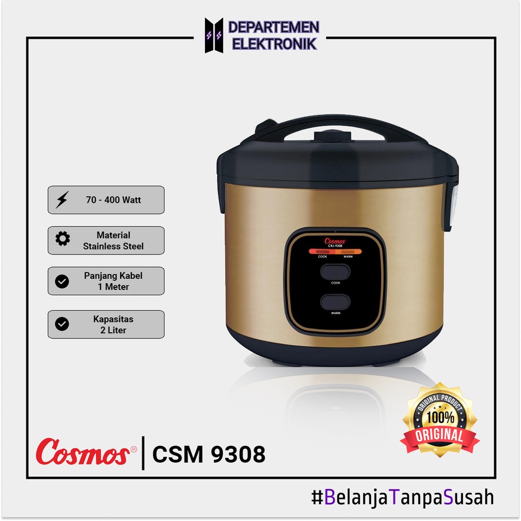 COSMOS Rice Cooker CRJ 9308 stainless steel 2 L 3in1 MURAH BANGET / GARANSI RESMI