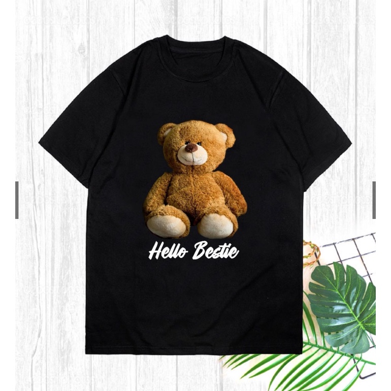 IvannaCollection Baju Kaos Couple Pasangan Beruang Hello Bestie Wanita Pria T Shirt Bear Kasual Santai Murah Bahan Katun Size M L XL