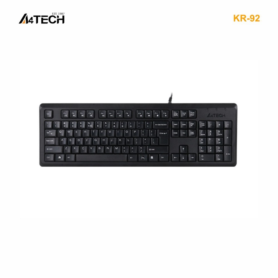 Keyboard a4tech wired usb 2.0 comfort silent membrane 104 keys round edge for pc laptop office gaming kr-92 kr92