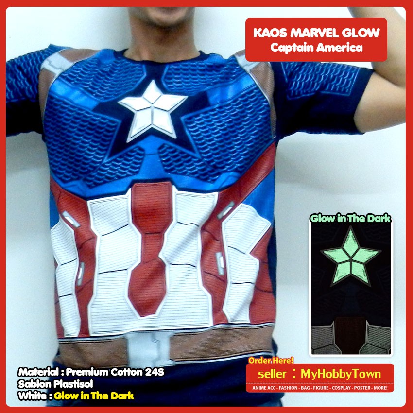 Kaos Marvel Avengers Captain America Glow In The Dark