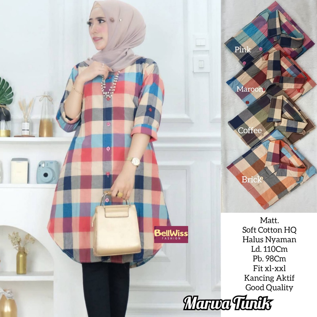 TUNIK KEKINIAN BAJU ATASAN TUNIK WANITA REMAJA BAJU MUSLIM TUNIK KOTAK KOTAK