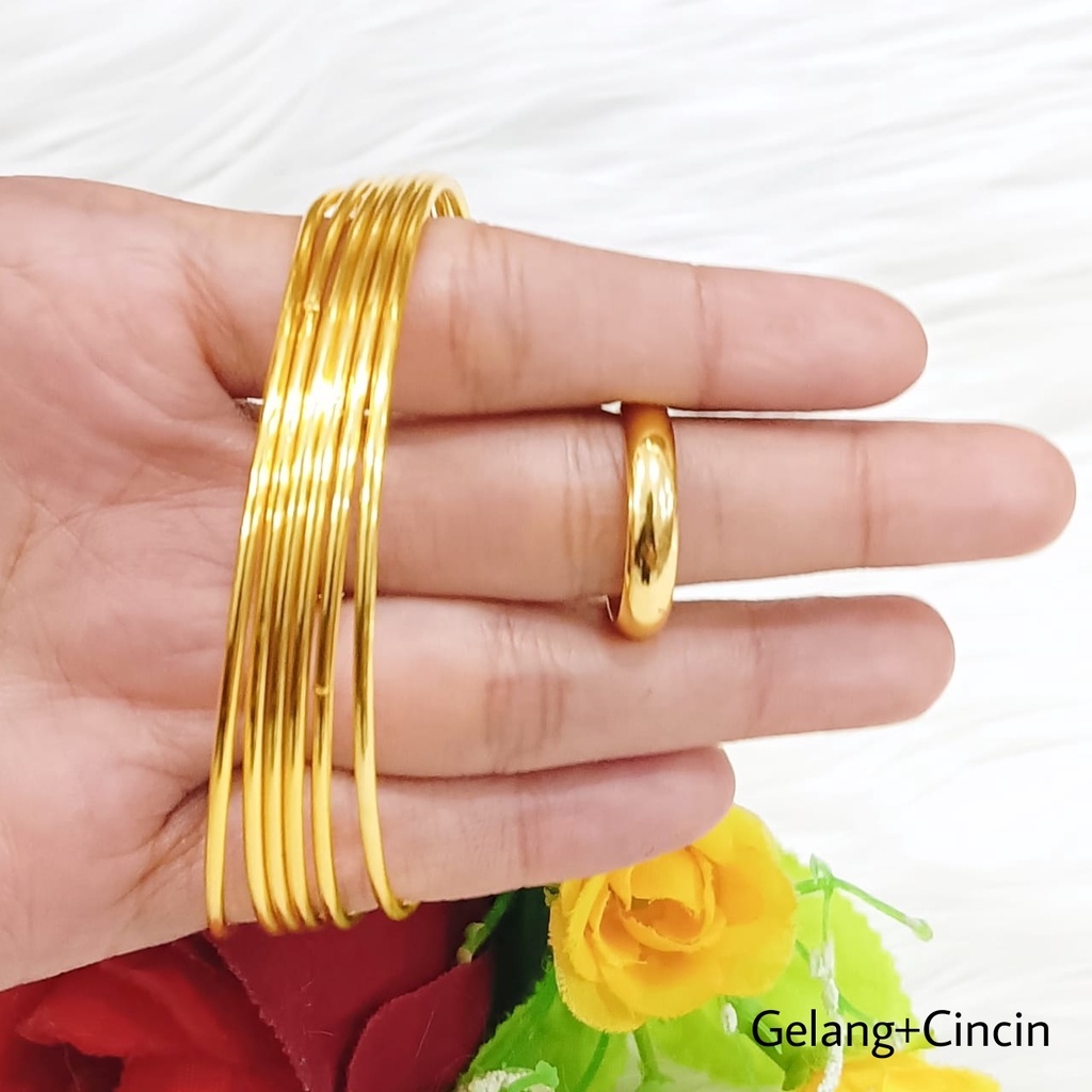 full set perhiasan wanita titanium asli anti karat lapis emas 24 k model terlaris