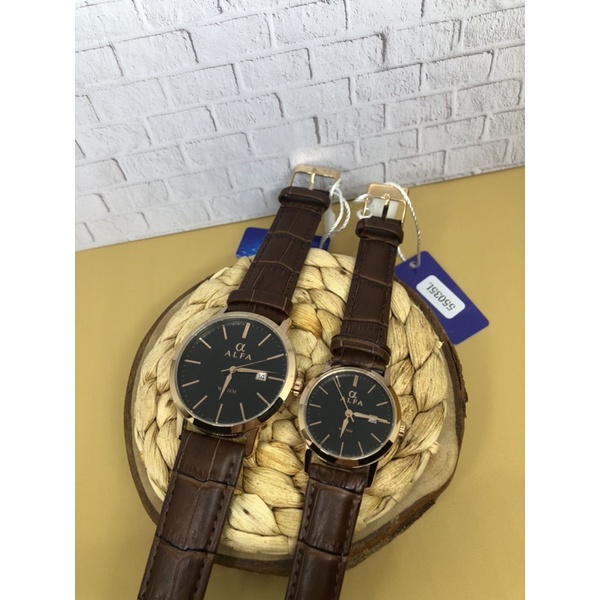 JAM TANGAN PRIA WANITA couple ALFA 55035L brown rosegold ORIGINAL 1000%