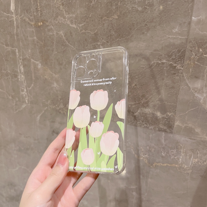 Soft case Silikon TPU Transparan Desain Tulip Untuk iphone 13 12 11 Pro Max XS XR 8plus iphone 12pro12pro Max 7 8 Plus X XS XR XSMAX
