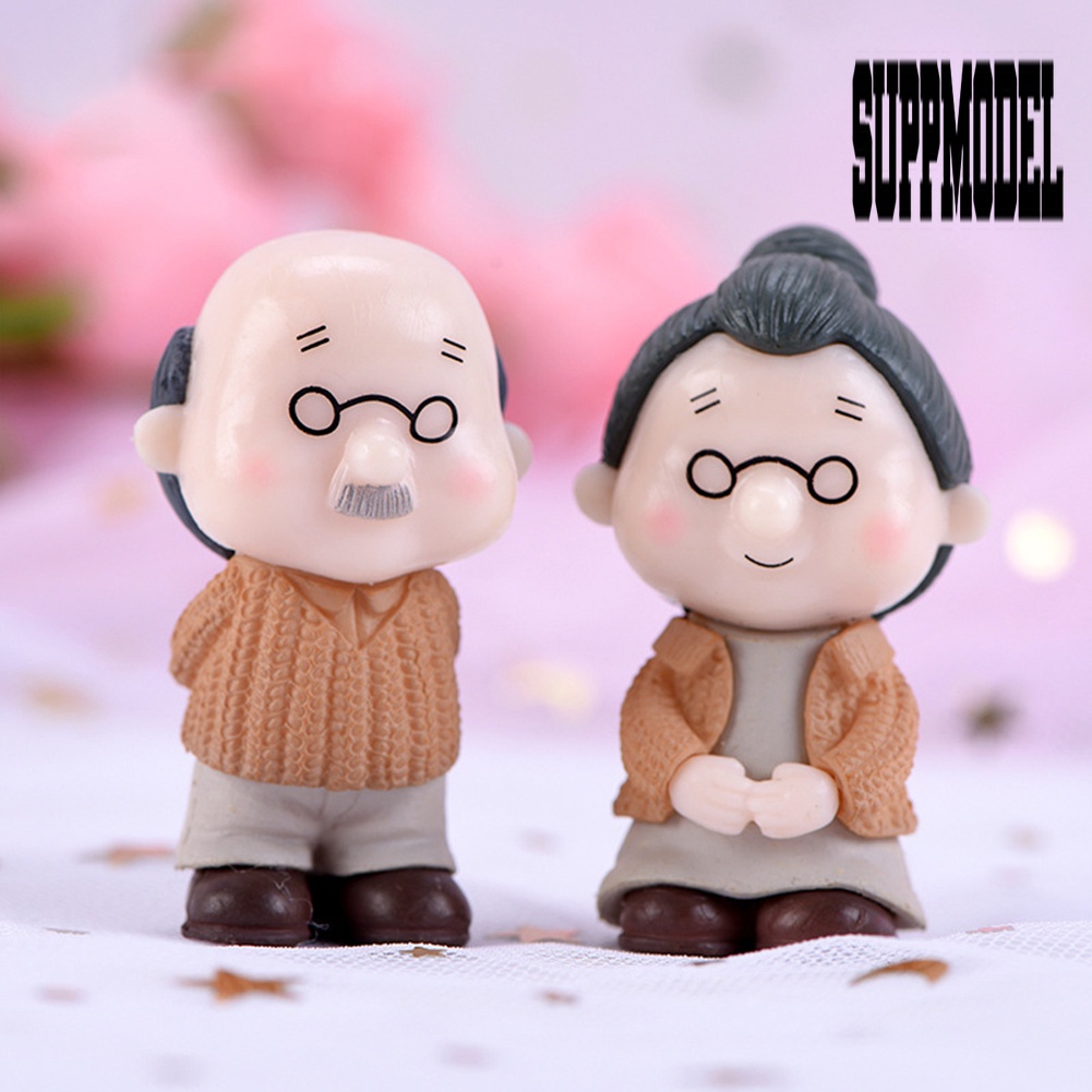 Suppmodel 2Pcs / Set Mainan Miniatur Pasangan Kakek Nenek Untuk Dekorasi Taman / Bonsai