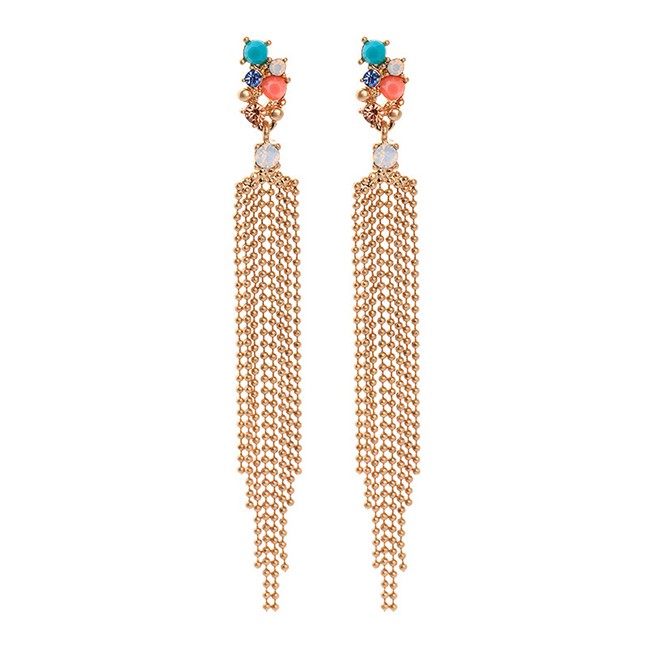 LRC Anting Tusuk Fashion Gold Fringed Stud Earrings F67635