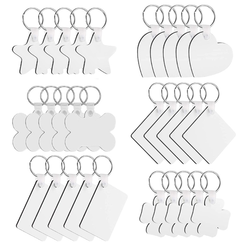 SIY  30 Pcs/Set Sublimation Blank Keychains Thermal Transfer Key Chain Double-Side Printed MDF Keyrings with Split Rings