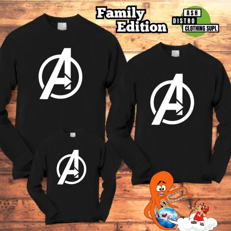 Kaos lengan panjang couple keluarga motif avengers / baju distro family couple ayah ibu anak