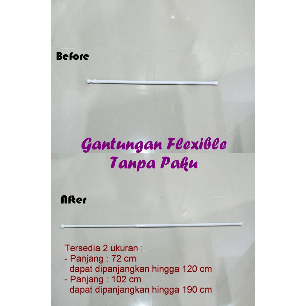 Size 72 - 120 cm Tiang Gorden Tirai Gantungan Flexible Tanpa Paku Tiang Hordeng Set Komplit