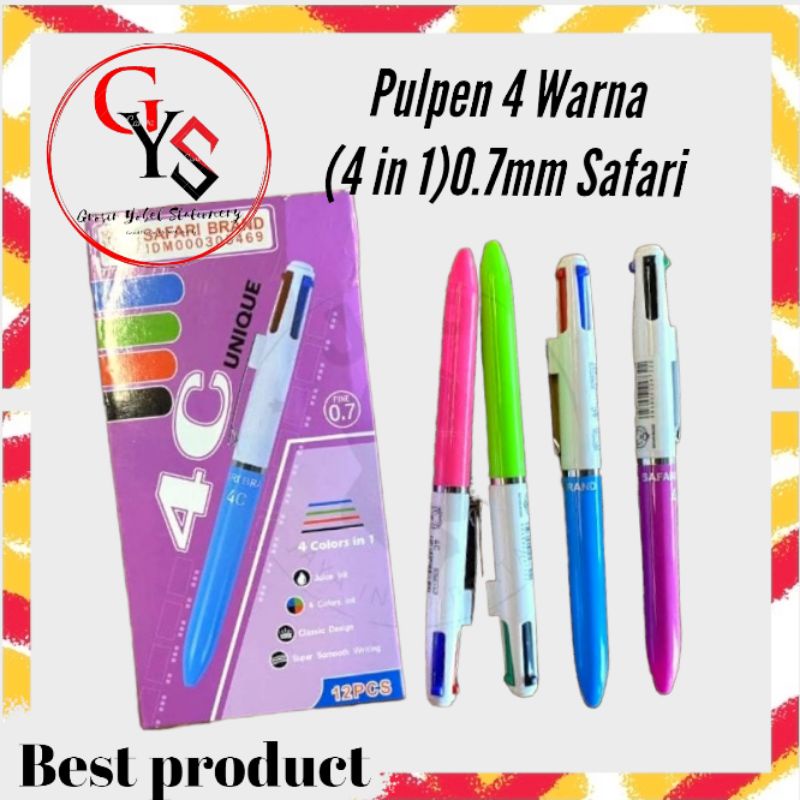 

pulpen A 4C Ballpoint Gel Pen 4 In 1 Warna(PCS) / Bolpen Multifungsi/Ballpoint Gel/Pena/ pen Safari