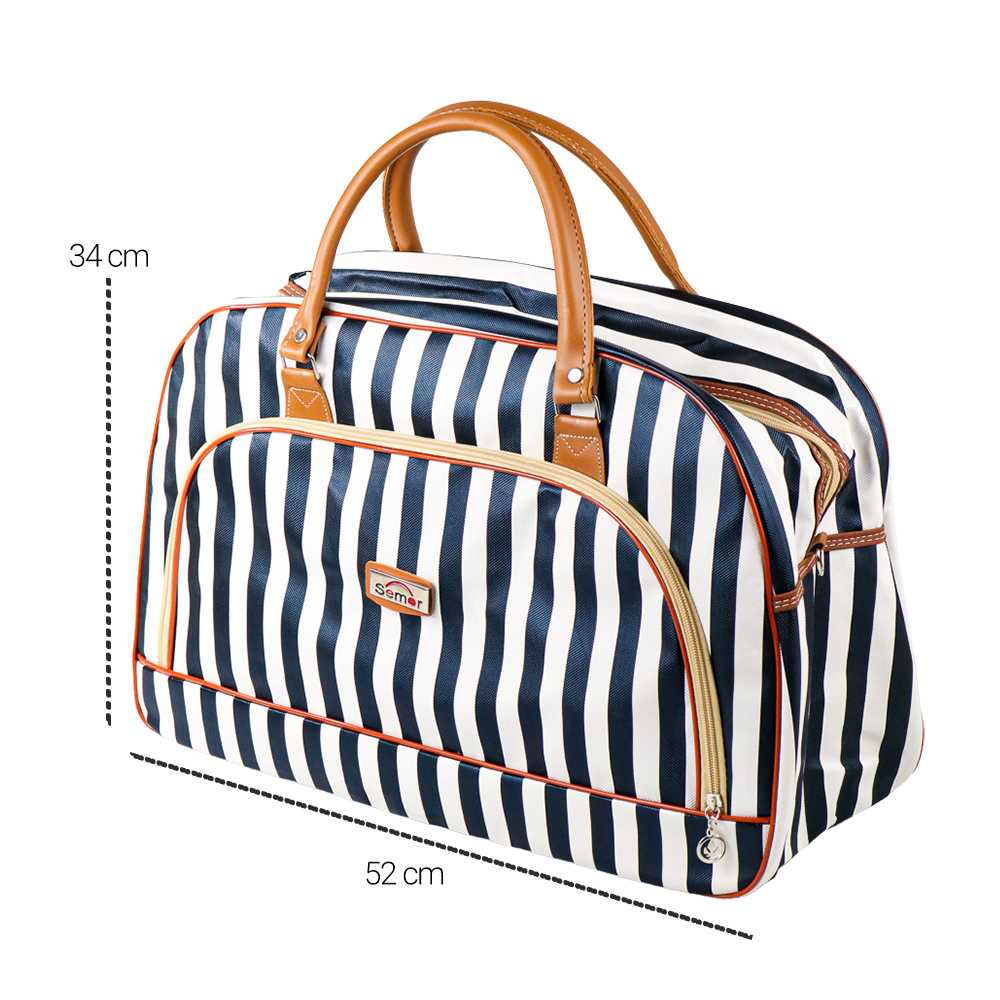 Semor Tas Travel Jinjing PU Leather Duffle Bag Stripe Model - S01