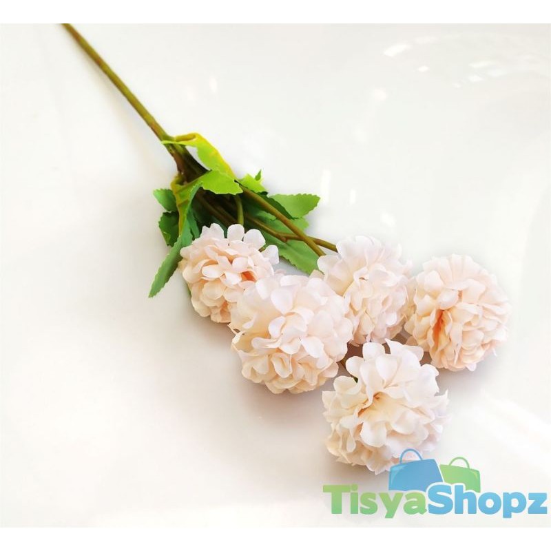 Bunga Pompom Artificial / Bunga Plastik Bunga Hiasan [TANPA POT]-Peach