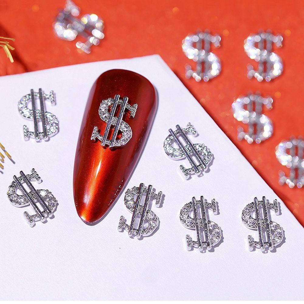 Agustin 3D Dollar Nail Art Dekorasi Shiny Silver/Gold Nail Rhinestone Nail Supplies Perhiasan Kuku