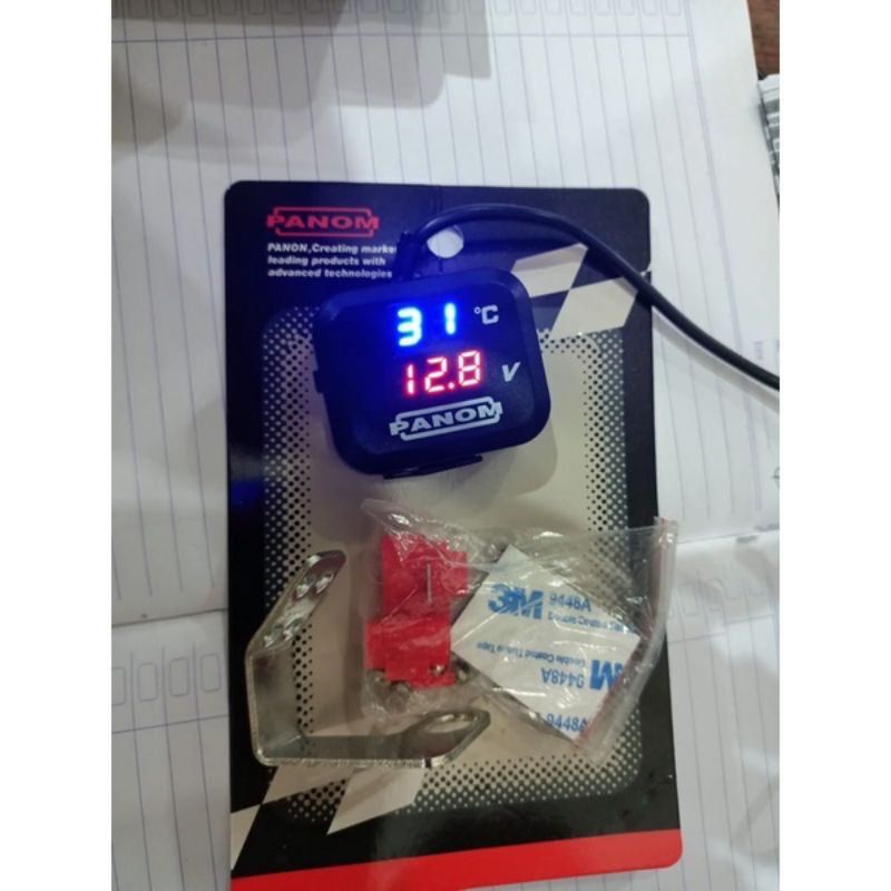 Voltmeter aki 3 in 1 plus USB casan dan temperatur suhu model koso