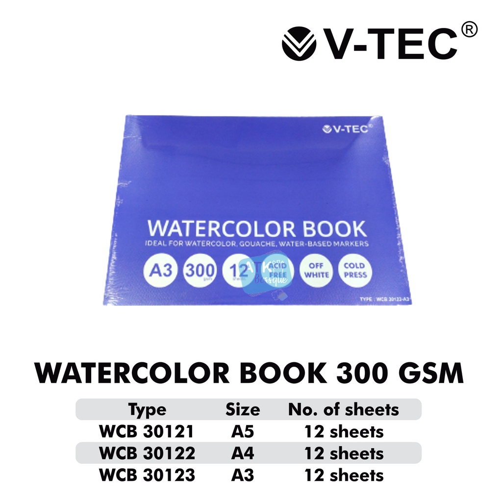 

Water Colour Book V-Tec Ukuran A3 WCB - 30123 / Sketchbook Water Colour Vtec 300 Gram isi 12 Sheet – SHABQ