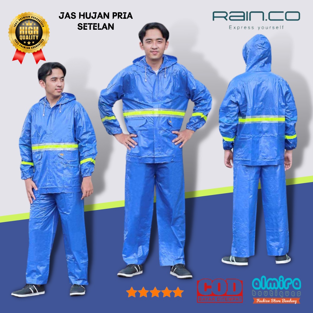 Jas Mantel Hujan Pria Dewasa Setelan Keren -  Raincoat Outdoor Jaket Baju Celana Warna Biru Variasi 