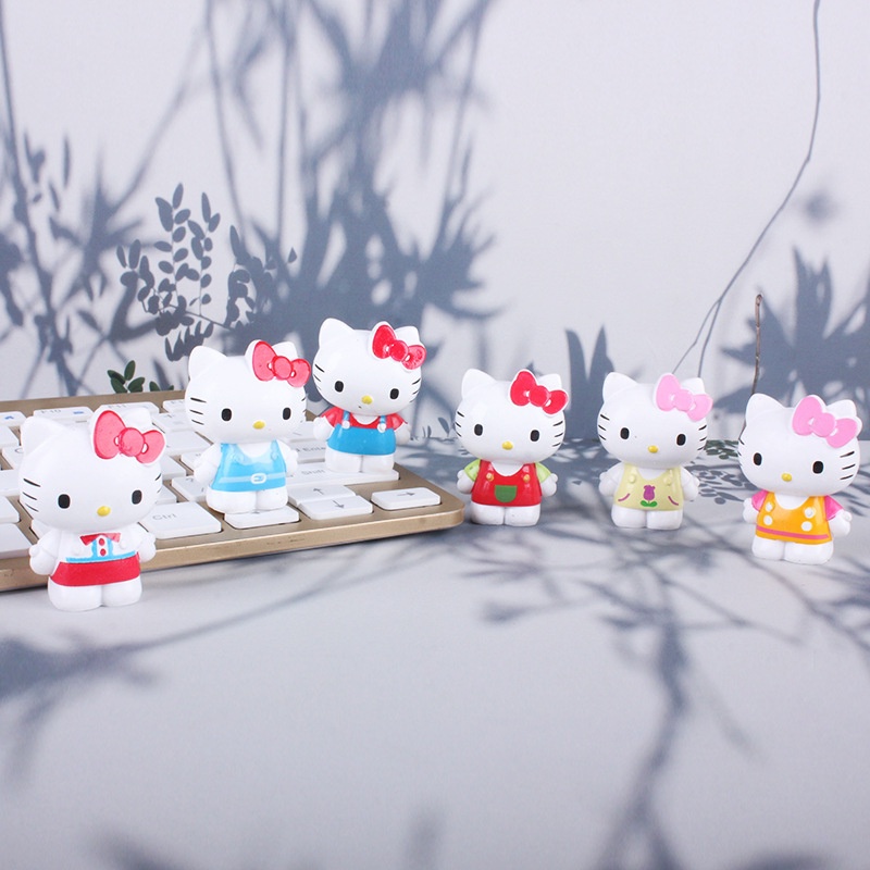 6pcs / Lot Boneka Hello Kitty Mini Bahan Resin Untuk Dekorasi Kue