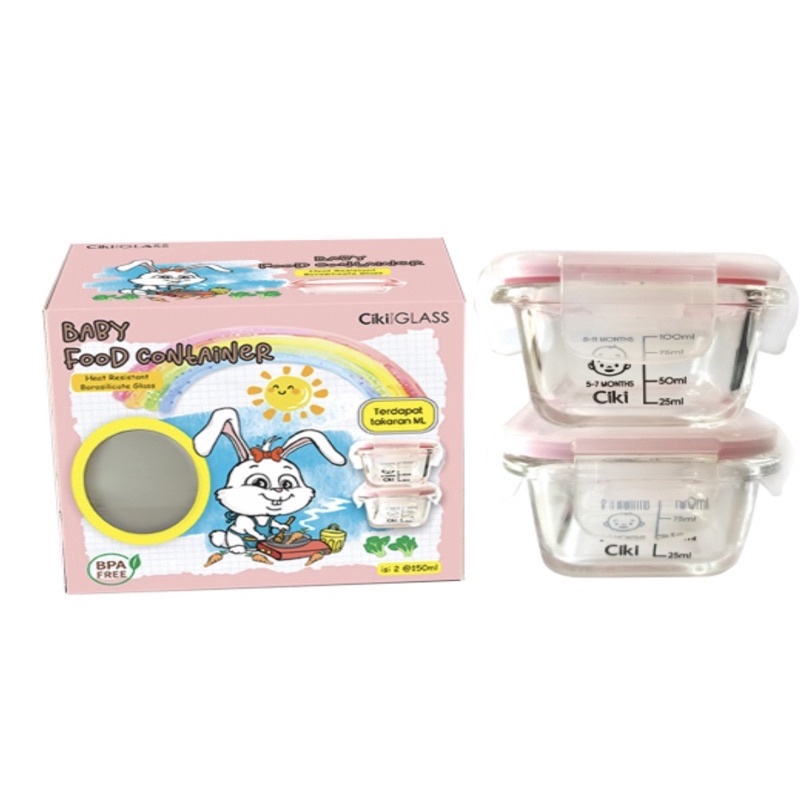 CIKI Glass Baby Food Container Wadah Kaca Mpasi 150ml Isi 2