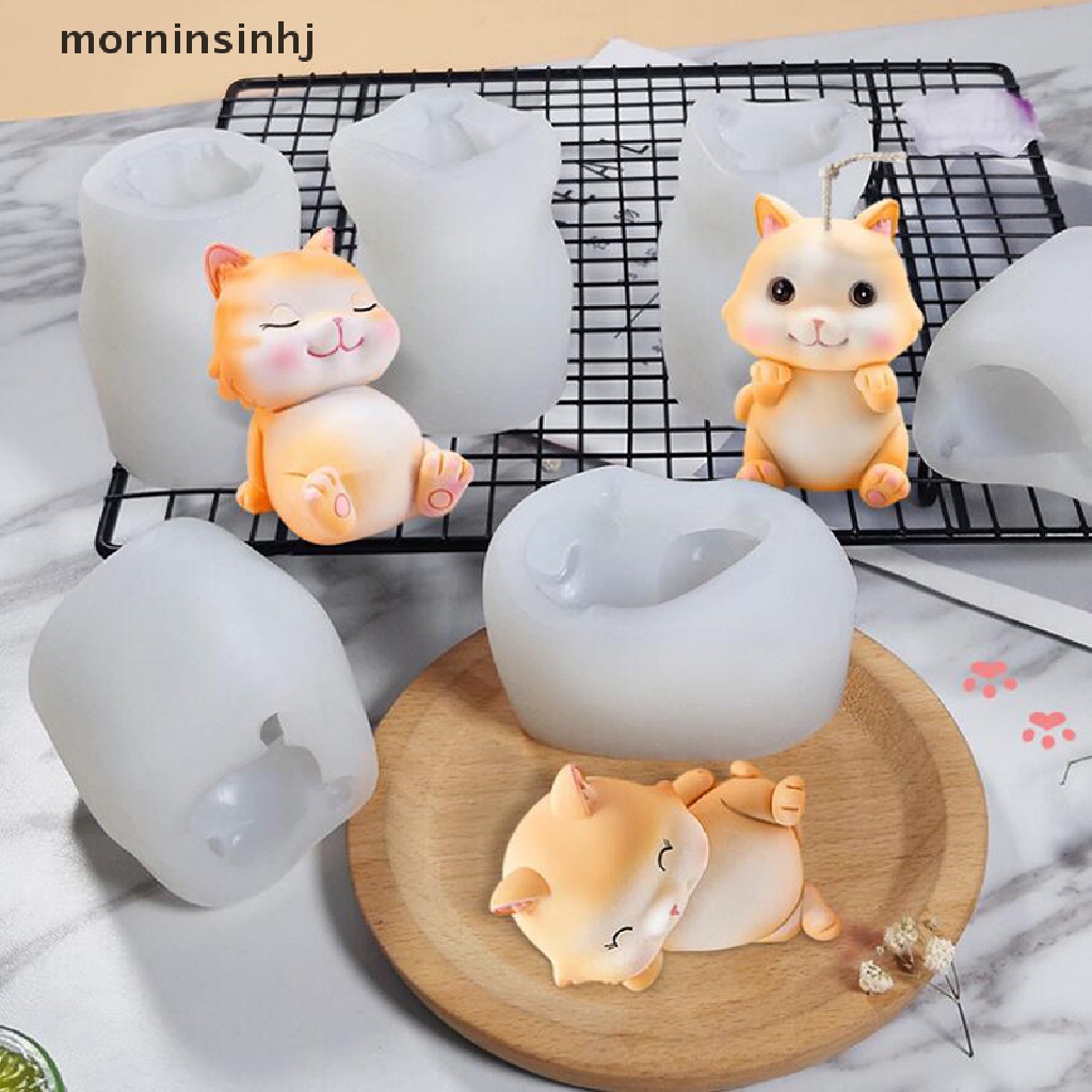 Mornin Cetakan Kue Resin Diy Bentuk Kartun Kucing 3d Bahan Silikon