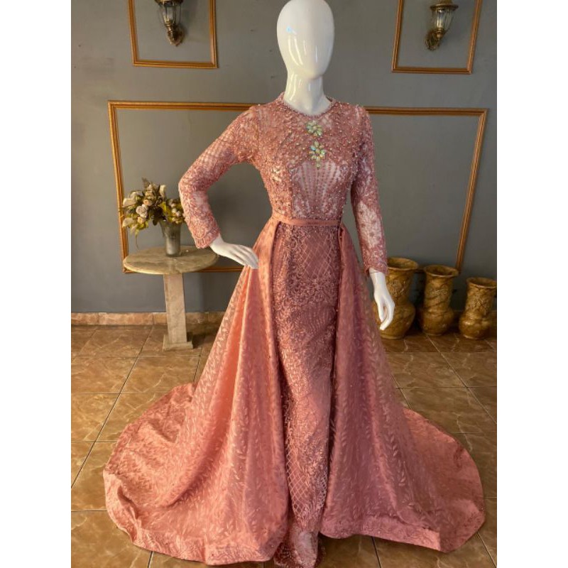 Gaun pengantin akad kebaya langsung konveksi Dusty pink