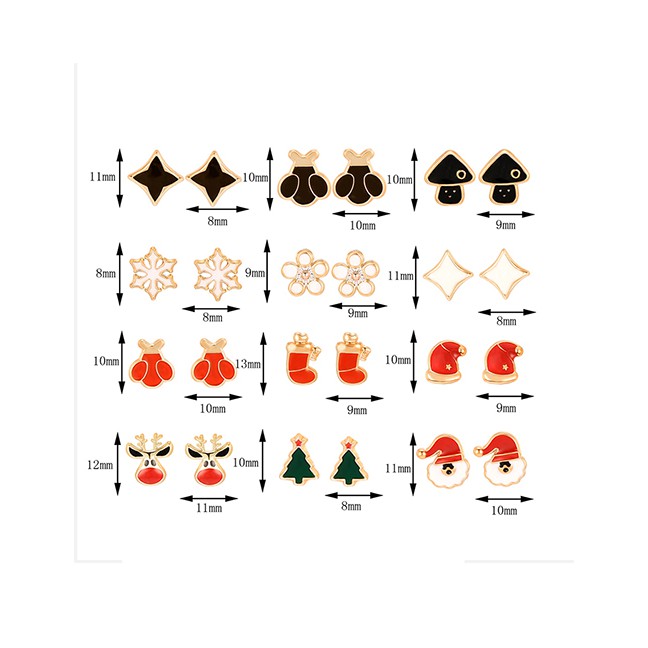 LRC Anting Set Fashion Color Christmas Earrings Set Of 12 D18709