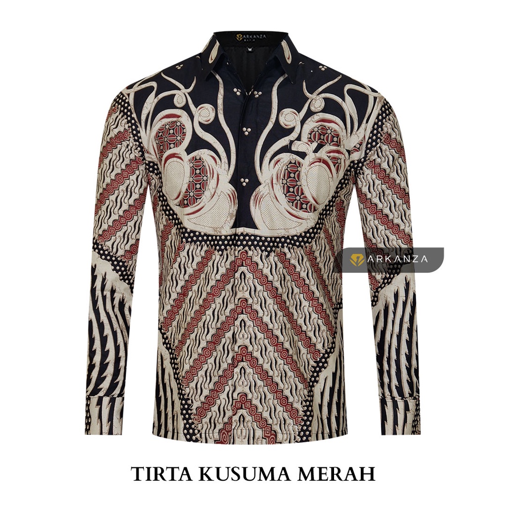 BATIK ARKANZA Motif TIRTA KUSUMA MERAH Hem Atasan Kemeja Baju Batik Pria Cowok Laki Laki Slimfit Full Lapis Furing Lengan Panjang Lengan Pendek Original Asli