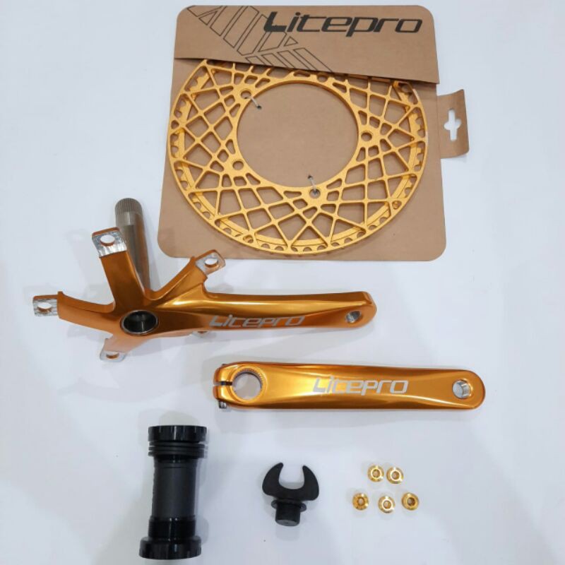 Crankset Litepro Hollowtech 2 - Chainring Spider Litepro 53T/56T Gold Sepeda Lipat