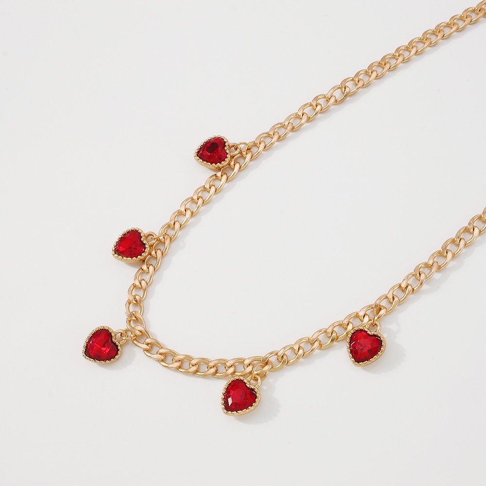 Kalung Berlian Kaca Bentuk Hati Gaya Retro