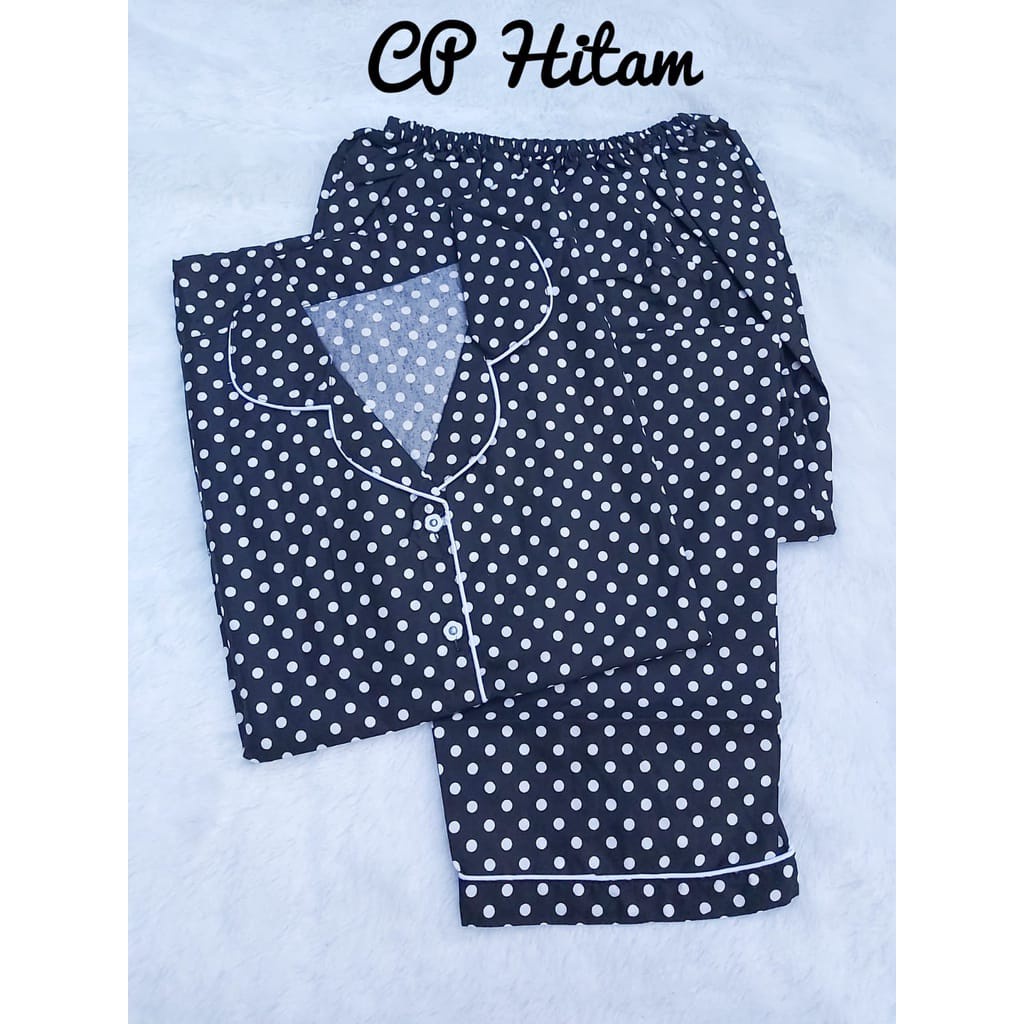 OKHISHOP - CP1 Piyama Pajamas CP Baju Tidur Piyama Wanita Dewasa Setelan CP Motif Trendy Karakter Kotak Guilen-CP Polka Hitam