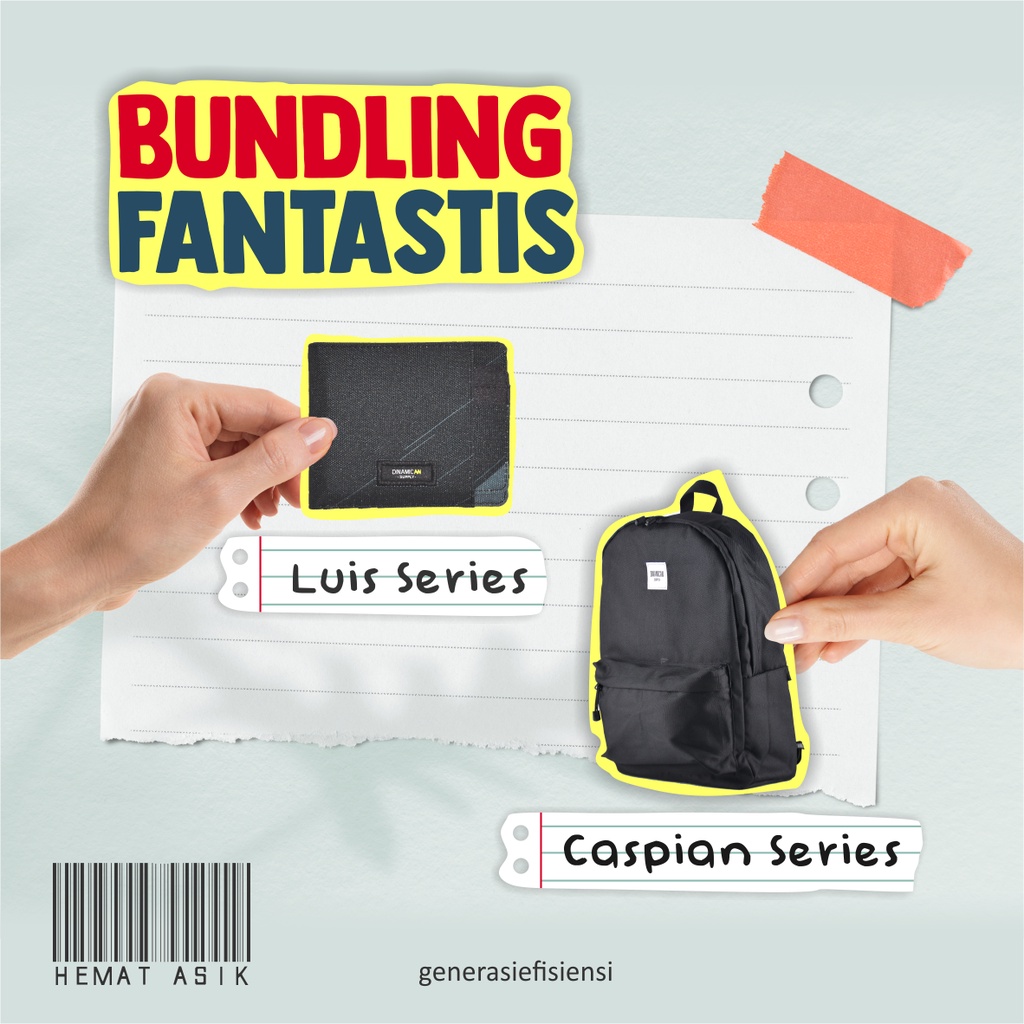 Tas Ransel Dompet Lipat Pria Wanita (PAKET BUNDLING) Tas Caspian + Luis 2 in 1 wallet