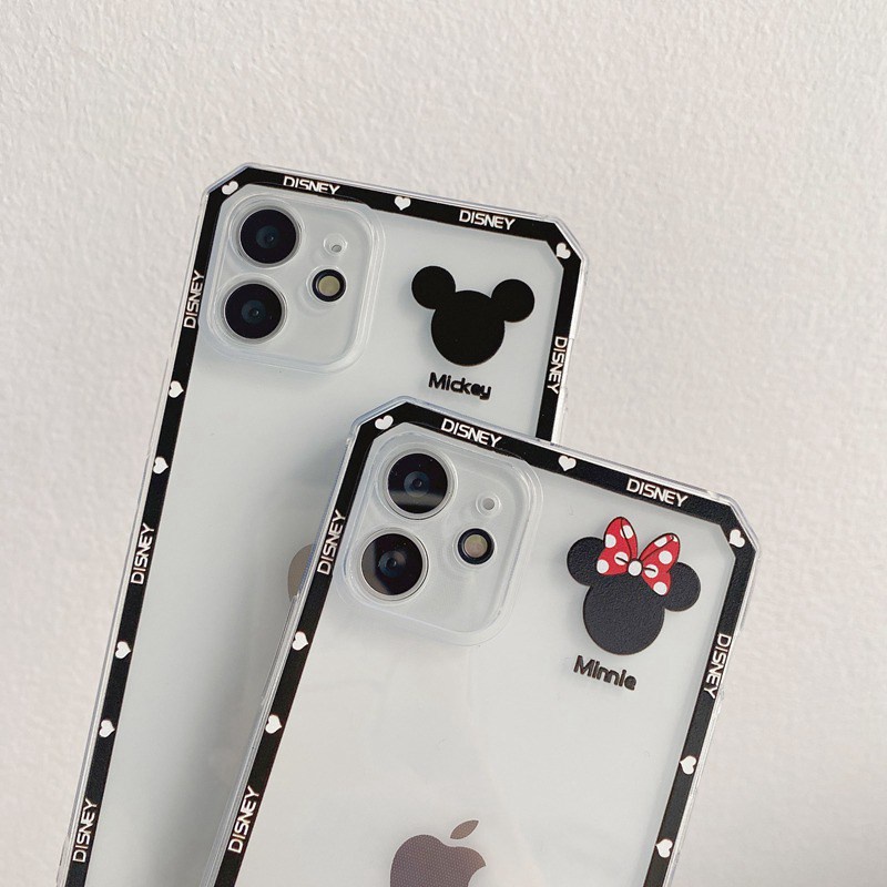 Cube Black Mickey &amp; Minnie Soft Case iP iPhone 7 8 + Plus X XR SE 2020 XS Max 11 12 13 Pro Max Clear Casing Apple