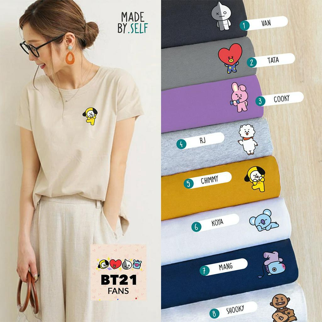 Kaos Wanita Santai Slim Fit - BT21 BT BTS Fans Sablon Print Motif Karakter Lucu Cotton Combed 30s